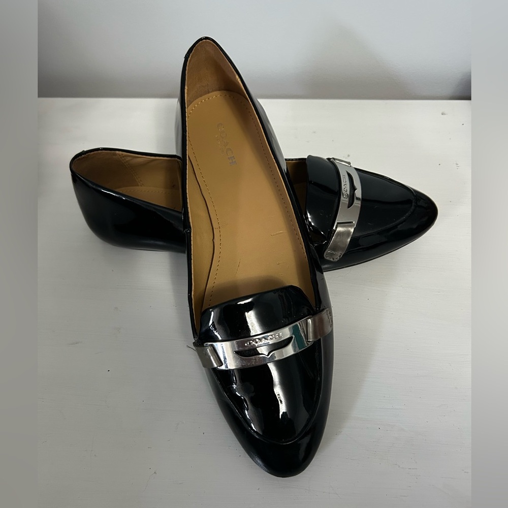 Coach Black Patent Leather Flats with Silver Detail